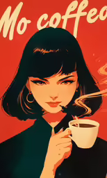 a woman in black drinking a cup of coffee