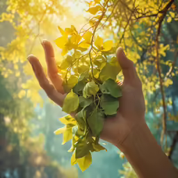 a person holding a small branch with leaves