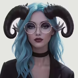 a person with horns and glasses that have very large fake antlers