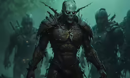 demonic monster like creature standing in front of an evil forest