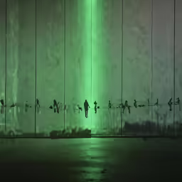 a bunch of people walking around inside an arena