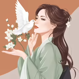 a person is holding flowers and a bird