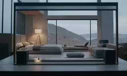 the living room is located in a desert setting