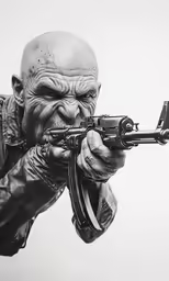 a drawing of a person holding a rifle