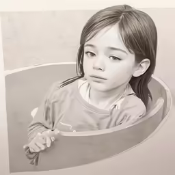 this is a pencil drawing of a child in a tub