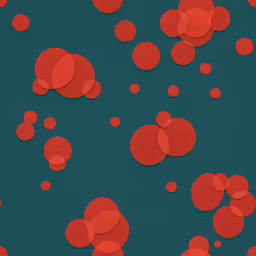 orange circles flying toward a blue sky