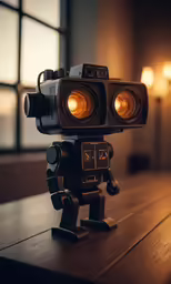 a small robot sitting on top of a wooden table