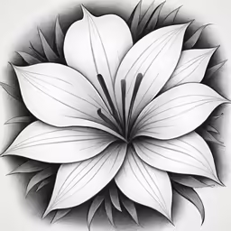 a drawing of a white flower with leaves