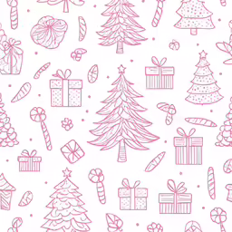 christmas ornaments are depicted in pink and white