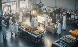 a bunch of people stand around in an industrial area