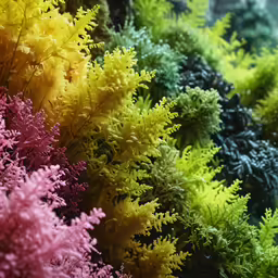 a series of brightly colored plastic plants