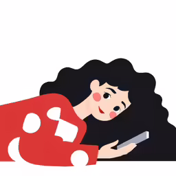 an illustration of a woman looking at a phone
