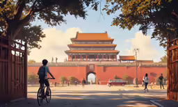 a man riding a bicycle down the middle of a road