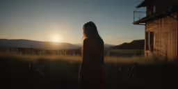a person standing outside in the sunset