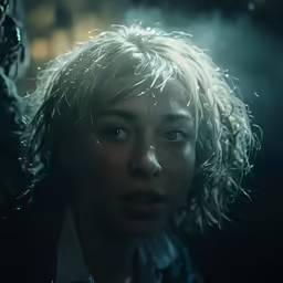 a girl is surrounded by a bunch of hair