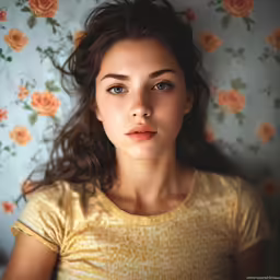 a woman laying on top of a bed of flowers
