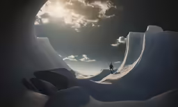 a man on a bike is riding down an icy mountain