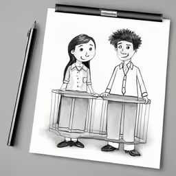 drawing of couple holding hands over trash can
