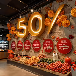 a big sign that says 50 and it is on display