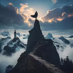 a man standing on top of a tall mountain