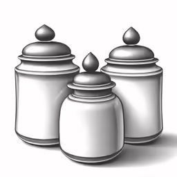 some white jars sitting on top of a table