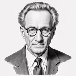 the man is wearing glasses, suit and tie