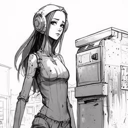 a drawing of a female in headphones