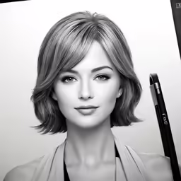 an image of a beautiful woman holding a pen