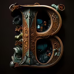 a very artistic design type letter that is made out of gold
