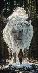 a man standing in front of a snow covered animal