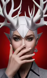 a beautiful woman in a deer hat posing