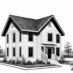 a white house with black windows and no roof
