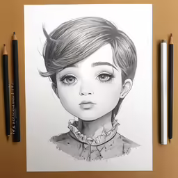 a drawing of a girl with a bun