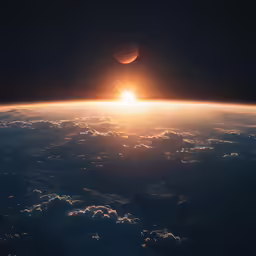 the sun setting in the horizon over a earth surface