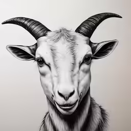 a goat that has large horns is in pencil