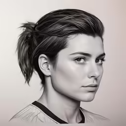 a pencil drawing of a woman with black hair