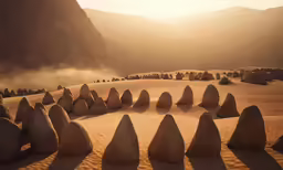 several large rocks with snow in the sand