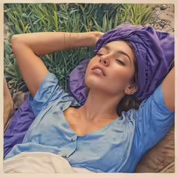 a woman is lying on the ground and taking a nap