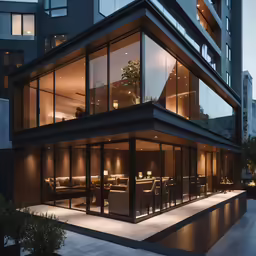 a house with lots of windows that has furniture inside