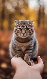 a cat that is sitting on top of someones hand