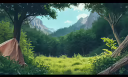 a very scenic and colorful mountain scene shows the lush green mountains in the distance