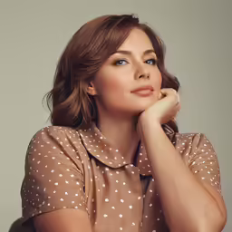 the star is in a white shirt with polka dot spots