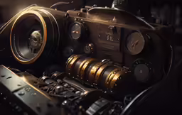 some sort of old style camera with different equipment inside