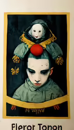 a painting by a woman with clown makeup