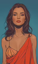 an image of a woman in orange dress