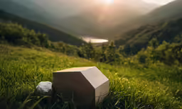 the sun is shining over a landscape with green grass and mountains