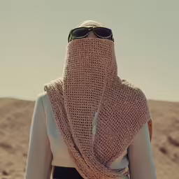 a man wearing sunglasses and a head wrap