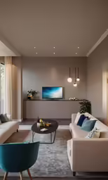 a living room with couches and chairs in front of a flat screen television