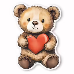 the sticker has a teddy bear holding a heart