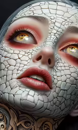 an alien girl with long eyelashes wearing facial makeup